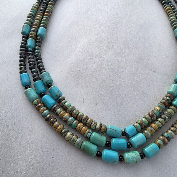 Jay King Multi Strand Necklace 18" African Turquoise New Blue Tan Western - Picture 7 of 11